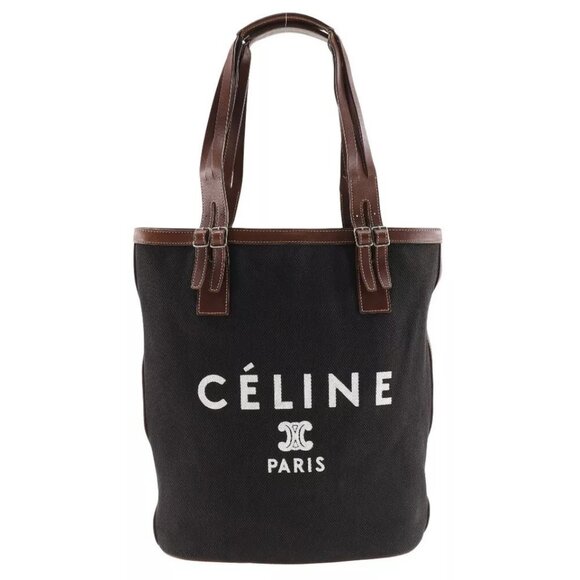 CELINE logo Tote Bag black/Brown canvas Women
